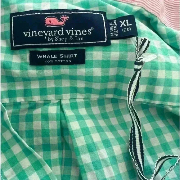 Vineyard Vines Boy’s Green & White Checkered Button Down Whale Shirt Size XL(20) - Picture 3 of 7